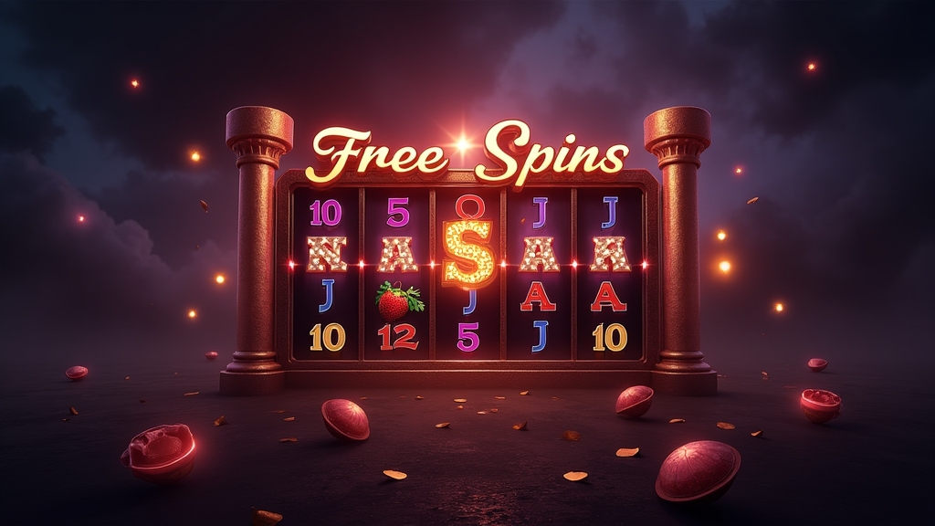 Freispiele über einem neuen Slot in düsterer Casino-Atmosphäre